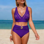 Women High Waisted Bikini Sexy Push Up Two Piece Swimsuits Vintage Swimsuit Two Piece Retro Ruched High Swimwear Woman 2025