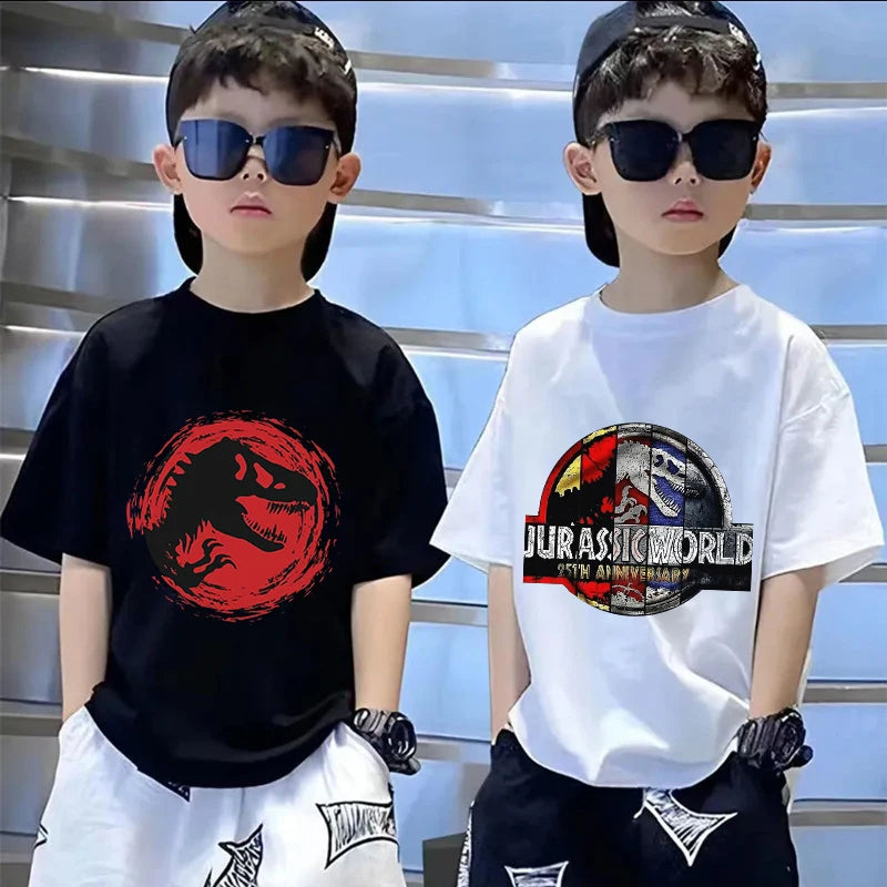 Jurassics World Series T-shirt Summer Hot Dinosaur Park Boys Girls Short Sleeve Top Trend Kids Base Clothes Birthday Gift
