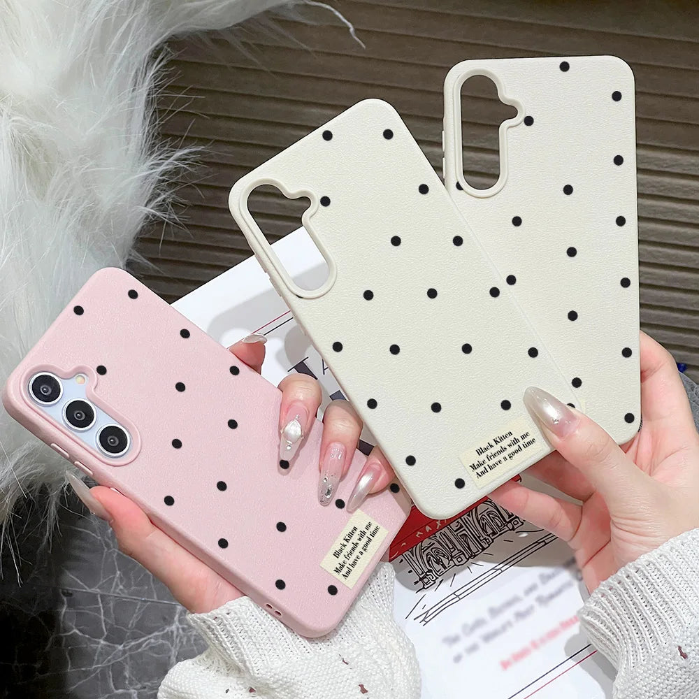 Cute White Polka Dots Phone Case For Samsung Galaxy S25 Ultra S24 FE S23 A56 5G A16 A17 A55 A36 A53 A35 A06 A07 A26 A34 Cover