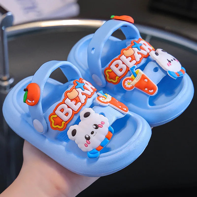 Children Sandals Slippers Soft Anti-Skid Cartoon rabbit panda DIY Design Hole Baby For Boys Girls Summer Kids Sandy Beach Shoes