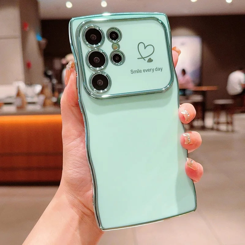 Electroplated Love Heart Large Window Case For Samsung Galaxy A 56 55 54 36 35 34 26 25 24 17 17 15 14 07 PlainShockproof Cover