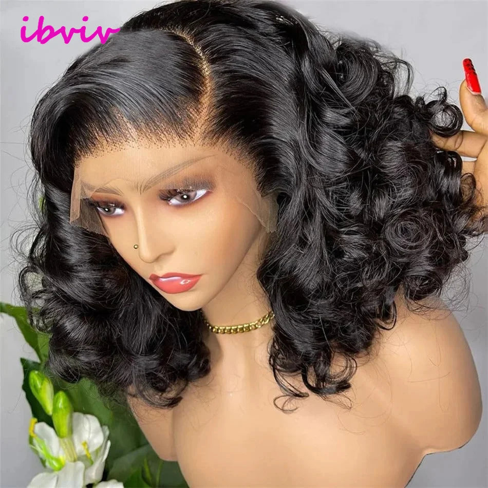 100% Raw Indian Virgin Hair Bouncy Wave 13x4 HD Lace Front Wigs Natural color 18" Wear and Go Ombre Bouncy Curly Glueless Wigs