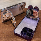 Glitter Mirror Rabbit Stand Case For Samsung A07 A17 A56/36/26/16/06/55/35/25/15/05S S25 FE S24 S23 Ultra Plus Shockproof Cover