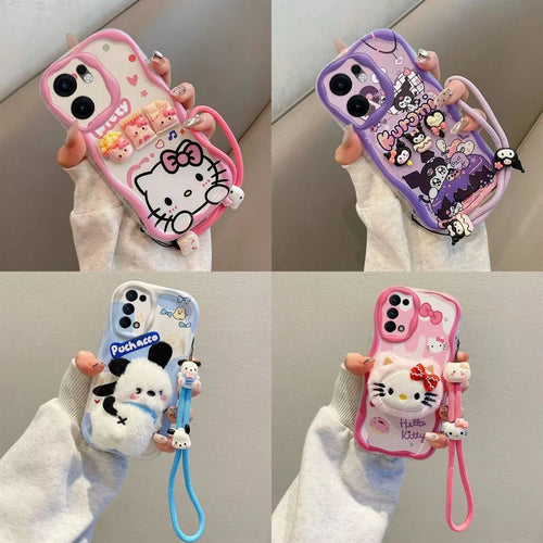 3D Kuromi Kitty Phone Case For Samsung Galaxy A55 A35 A25 A15 A05S A05 A14 A24 A34 A54 A04E A04S Wrist Strap Cartoon Plush Cover