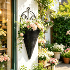 Home Decoration Hanging Flower Basket Plastic Durable Art Rattan Wall Hanging Fan-shaped Pattern Flower Arrangement Container