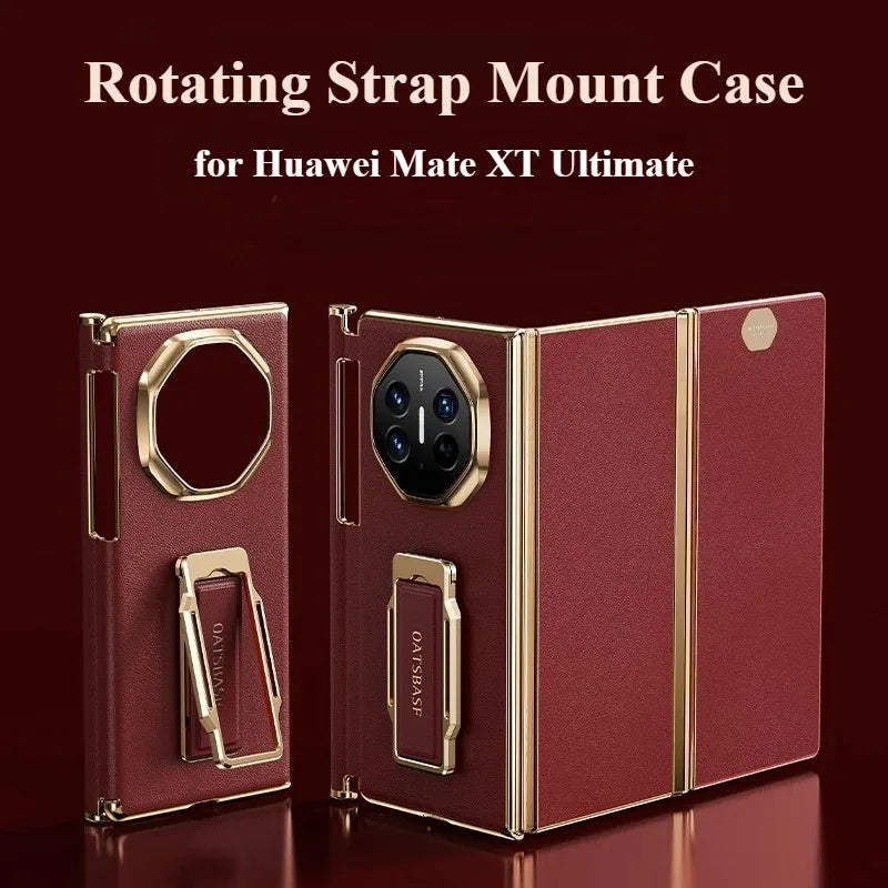 Eary Genuine Leather Phone Case for Huawei Mate XT Ultimate Case with  360°Rotation Stand Full Cover Shell Shockproof Protector