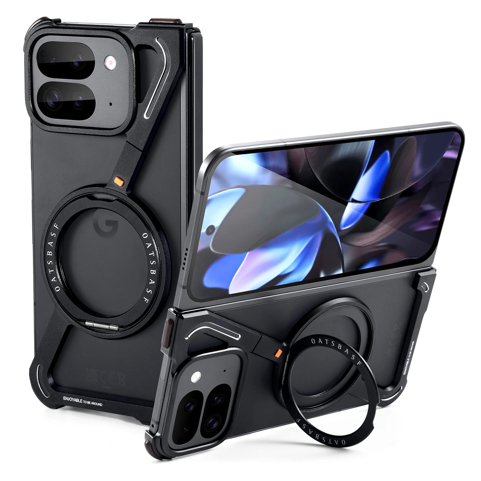 Eary Z Frame Case for Google Pixel 9 10 Pro Fold Minimalist Metal Phone Case With Magnetic 360°Rotatable Stand Shockproof Cover