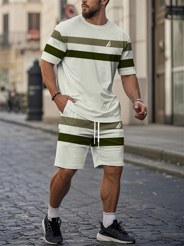Summer Men's Short Sleeve Shorts Set Personalized Logo Printed Short Sleeve Shorts Set Loose Breathable Casual Fashion