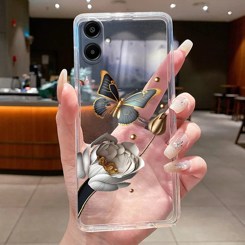 For Samsung A07 2025 Clear Phone Case Luxury Butterfly Flowers Casing For Samsung Galaxy A07 SamsungA07 A 07 Silicone Back Cover