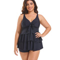 Women's Two Pieces Set Plus Size Tankini Swimsuits Ruffle Swim Tops And High Waist Shorts Bathing Suits Solid Swimwear