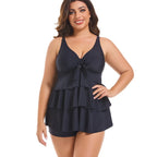 Women's Two Pieces Set Plus Size Tankini Swimsuits Ruffle Swim Tops And High Waist Shorts Bathing Suits Solid Swimwear