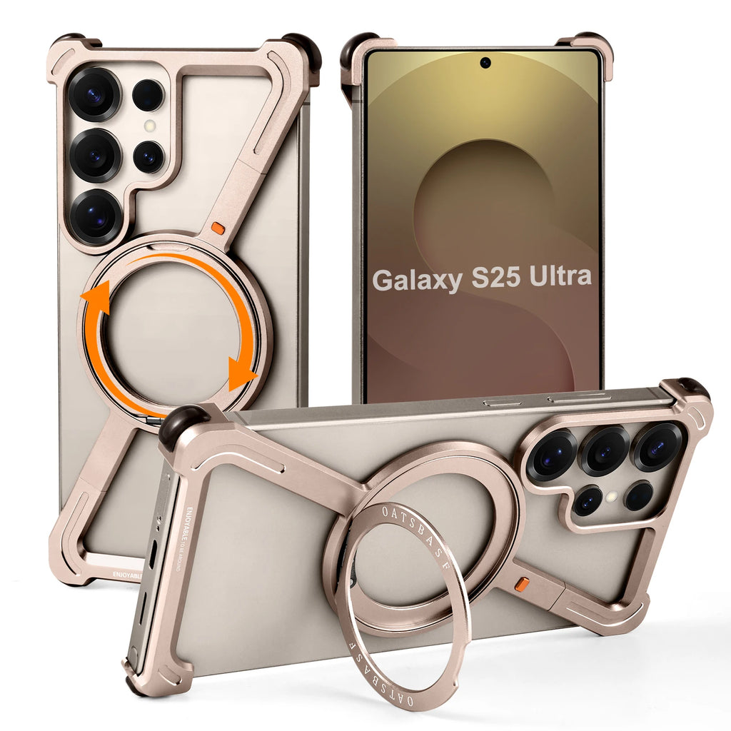 Eary Phone Case for Samsung Galaxy S25 S24 Ultra for Magsafe Magnetic Ring Stand 360°Rotating Frameless Metal Shockproof Cover