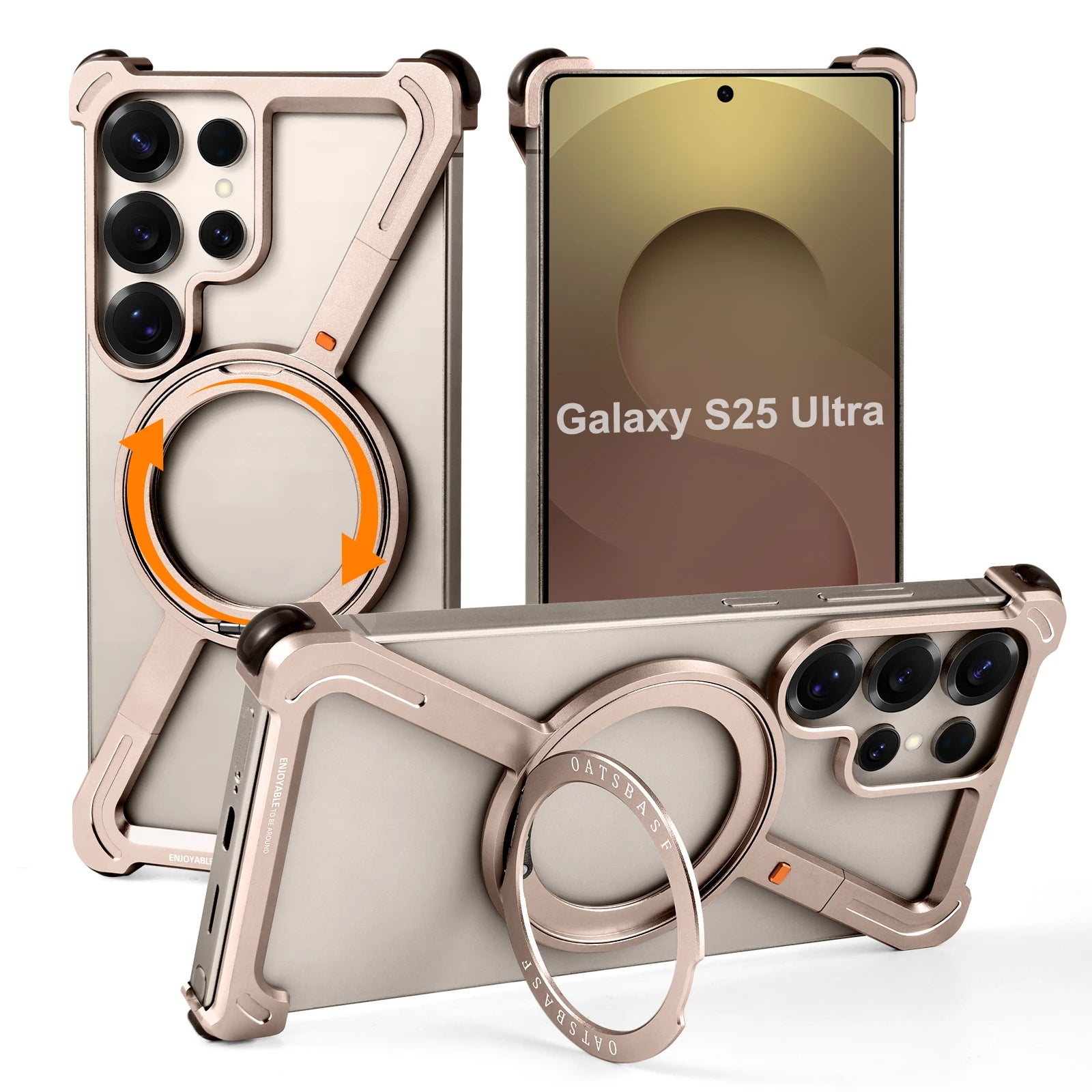 Eary Phone Case for Samsung Galaxy S25 S24 Ultra for Magsafe Magnetic Ring Stand 360°Rotating Frameless Metal Shockproof Cover