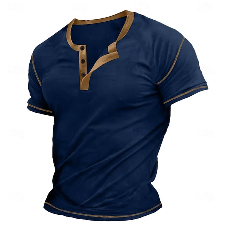 Retro Men's Button-Down T-Shirt Minimalist Print T-Shirt Loose-Fit Casual Summer Polo Shirt Stylish Streetwear Men's Top