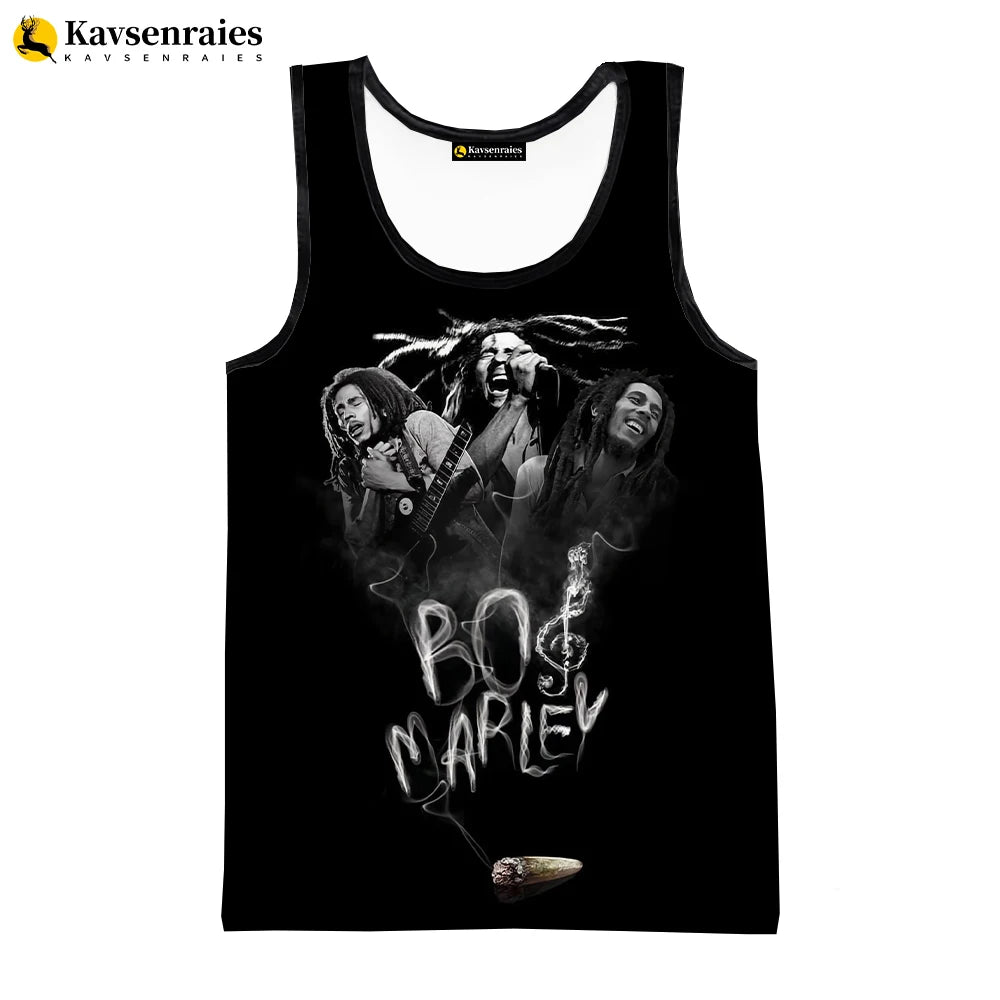 2023 New Fashion Bob Marley Tank Tops 3D Printed Graphic Polyester Sleeveless Shirts Men Hip Hop Harajuku Streetwear T-shirt