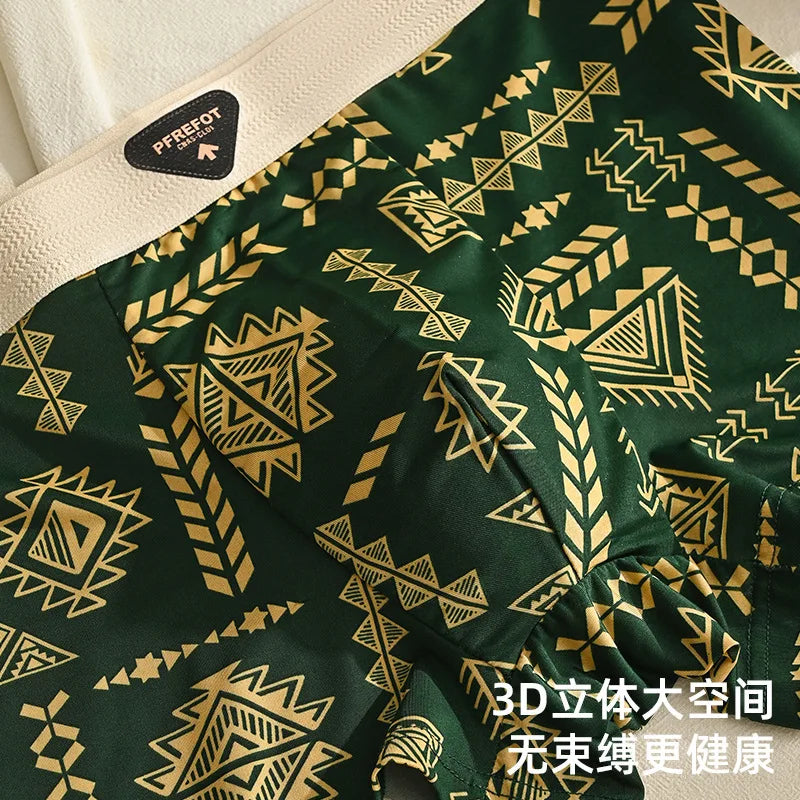 Underwear Man 2025 ice silk screen printed antibacterial breathable boxer shorts four-corner men's cheap clothing