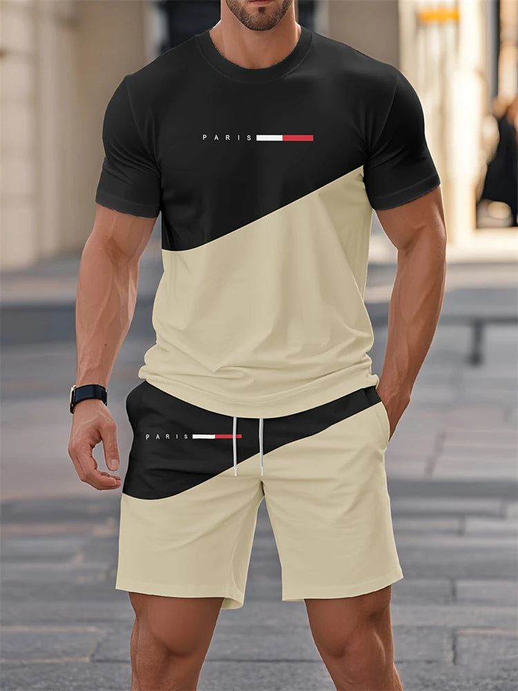 Summer Men's Short Sleeve Shorts Set Personalized Logo Printed Short Sleeve Shorts Set Loose Breathable Casual Fashion