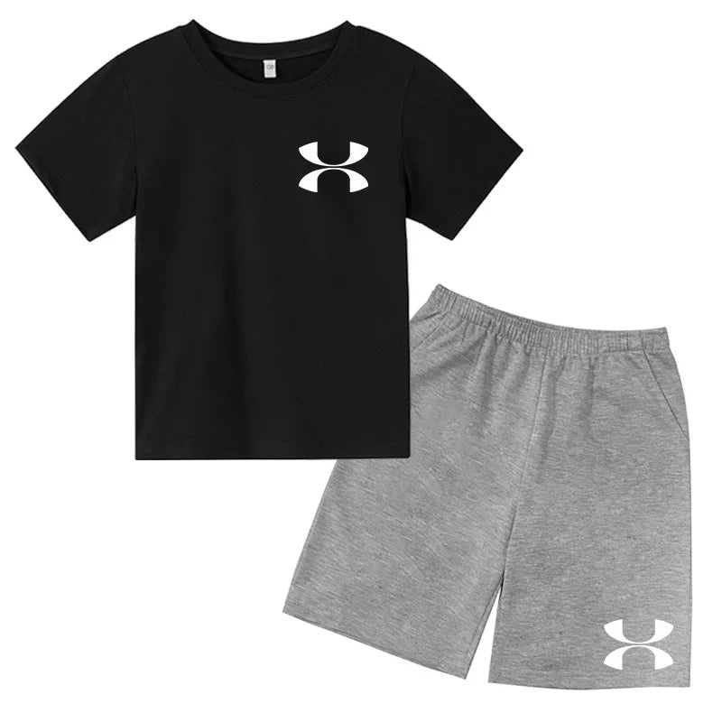 Casual t-shirt Set Kids  Fashion Two-Piece  Summer Sports Short-Sleeved Boy Girl 3-13Yrs  T-shirt +Shorts