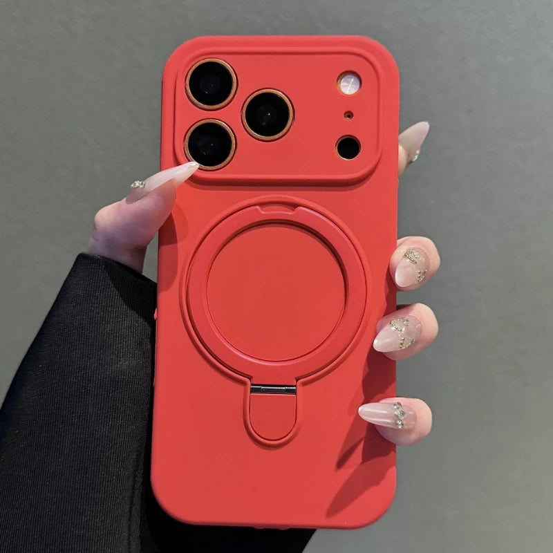Liquid Silicone Stand Holder for Magsafe Case for iPhone 17 16 15 14 Pro Max Magnet Wireless Charge Camera Control Button Cover