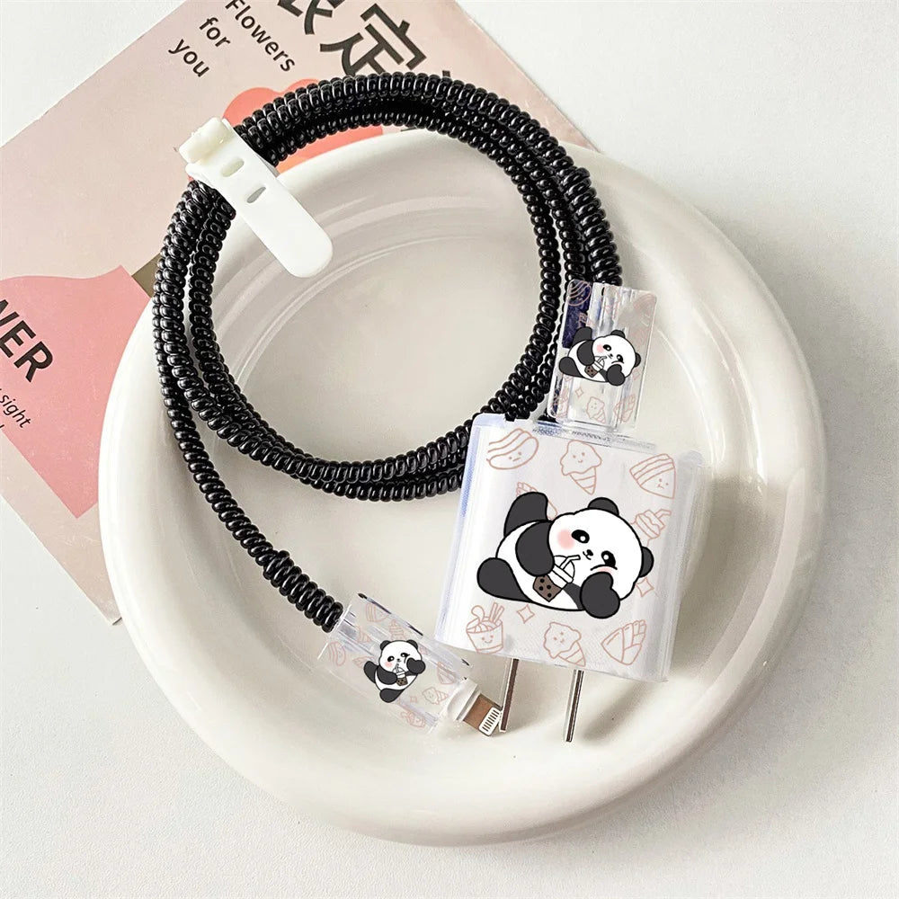 Panda Cat Dog Lucky Butterfly 5pcs Charging Data Cable Protector Winder Accessories For iPhone 18/20w Charger Protective Cover