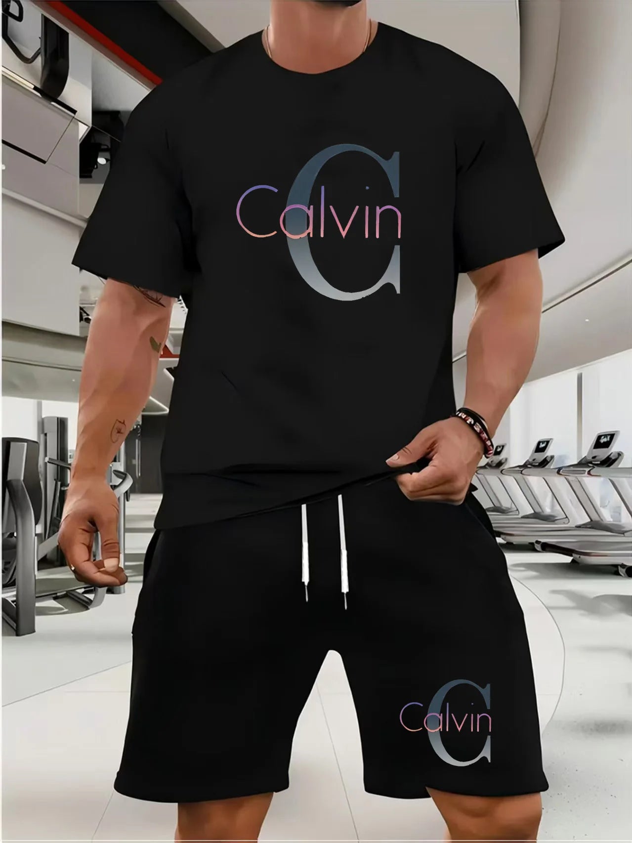 CALVIN summer men women new casual sports suit Fashion breathable outdoor short-sleeved T-shirt + training shorts two-piece set