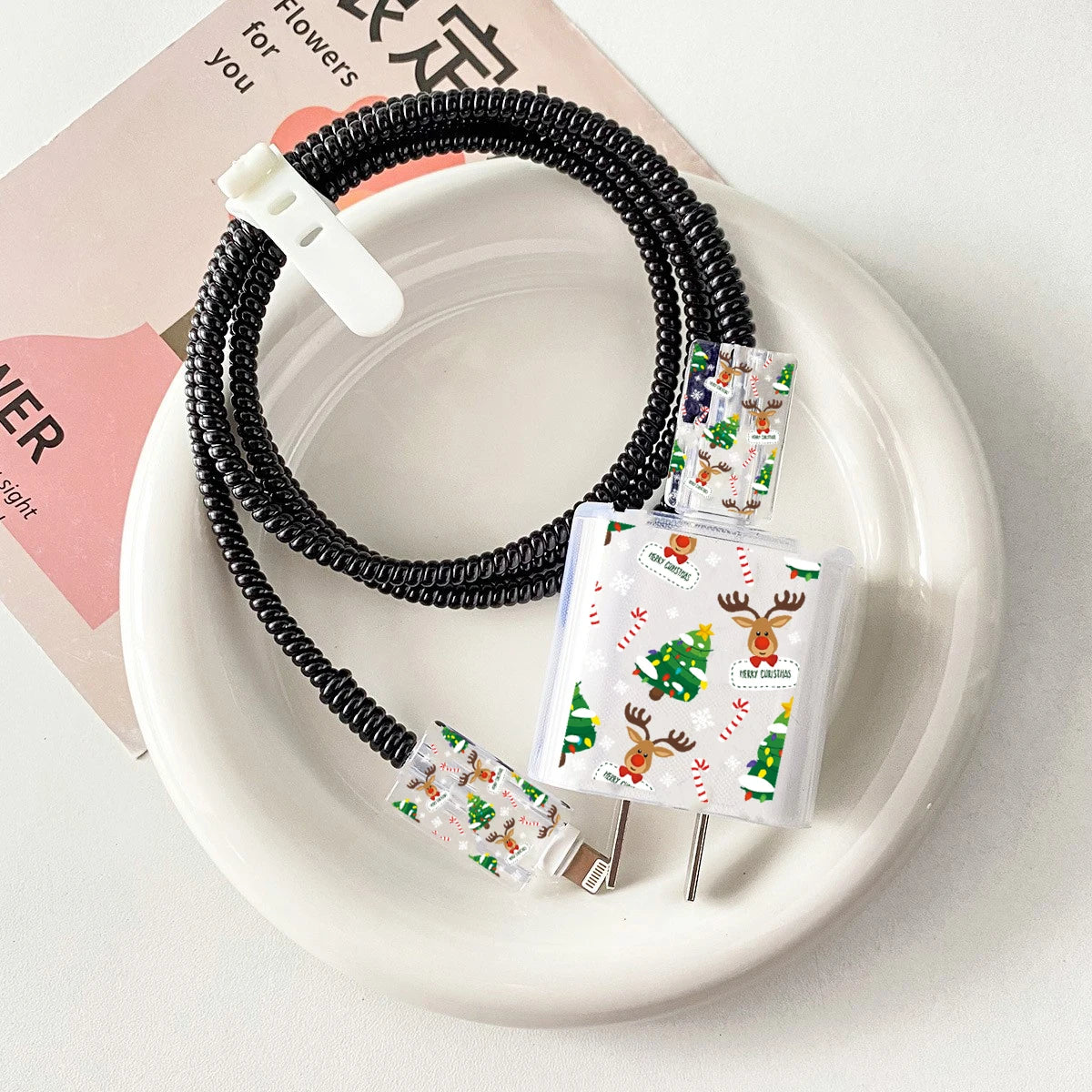 Panda Cat Dog Lucky Butterfly 5pcs Charging Data Cable Protector Winder Accessories For iPhone 18/20w Charger Protective Cover