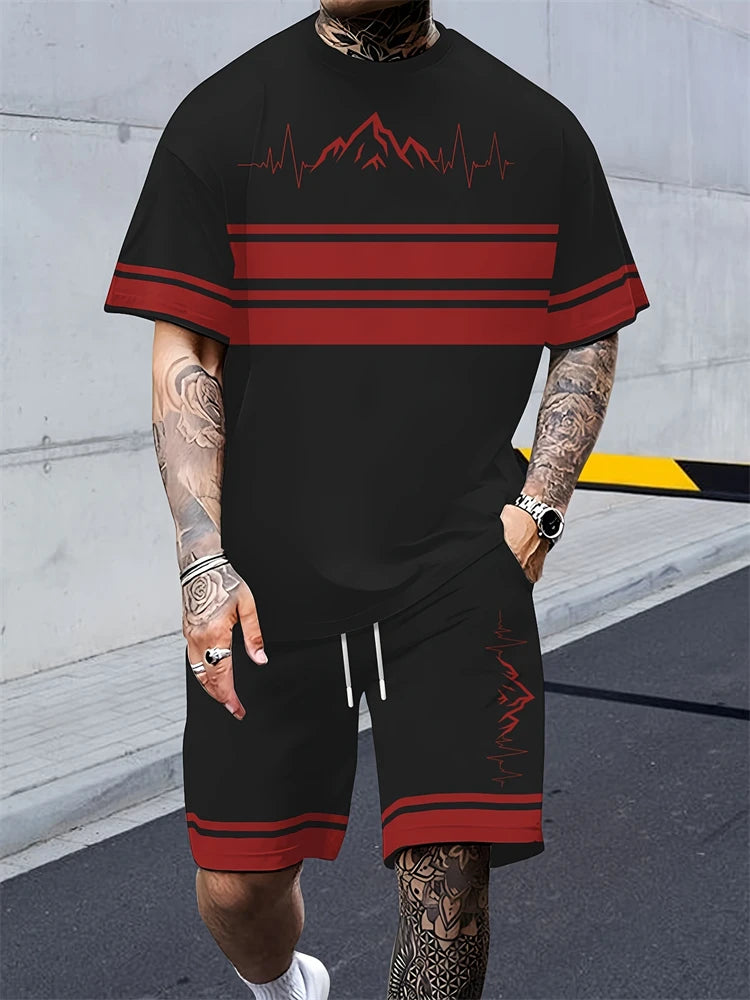 Summer Men's Short Sleeve Shorts Set Personalized Logo Printed Short Sleeve Shorts Set Loose Breathable Casual Fashion
