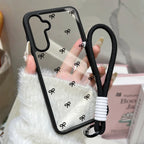 Black Bowknot Phone Case For Samsung Galaxy S26 Ultra Case A16 A56 5g A17 A55 A54 A36 A07 A06 S25 Ultra S24 FE S23 Lanyard Cover