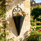 Home Decoration Hanging Flower Basket Plastic Durable Art Rattan Wall Hanging Fan-shaped Pattern Flower Arrangement Container