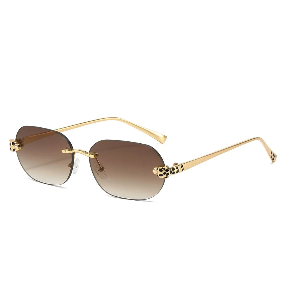 New Stylish Rimless Sunglasses for Men and Women Small Irregular Lenses Metal Frameless Black Lens Sun Glasses UV400