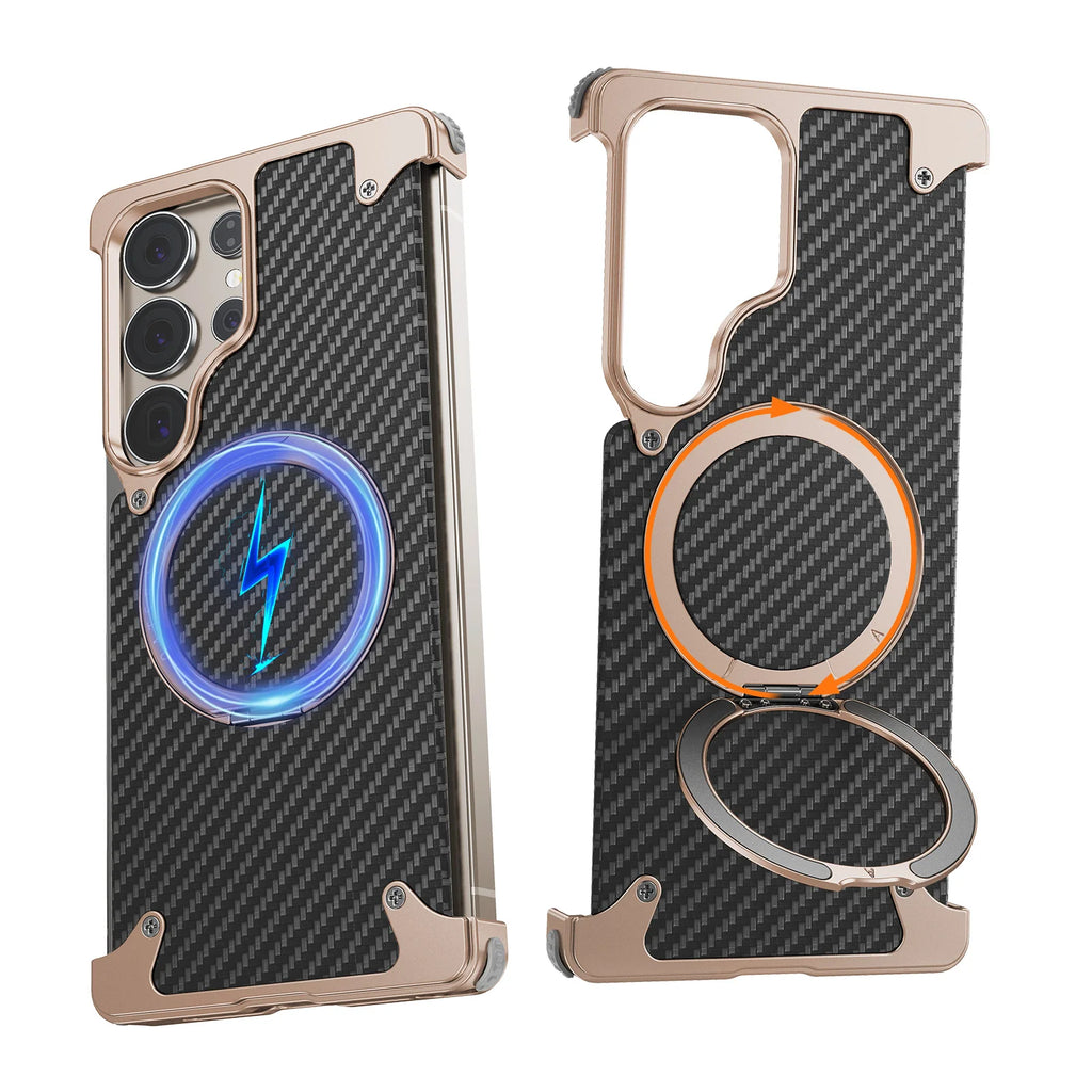 Eary for Samsung Galaxy S25 Ultra Phone Cases 360 Rotate Magnetic Stand Carbon Fiber Cover for MagSafe Military-Grade Drop Shell