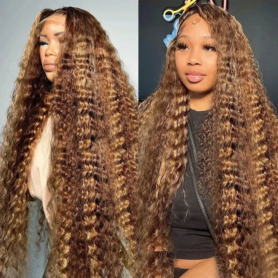 P427 250% 30-36 Inch Highlight Deep Wave Frontal Wig Omber 13x4/13x6 Hd Lace Front Wig CurlyHuman Hair 4x4 Closure Glueless Wigs