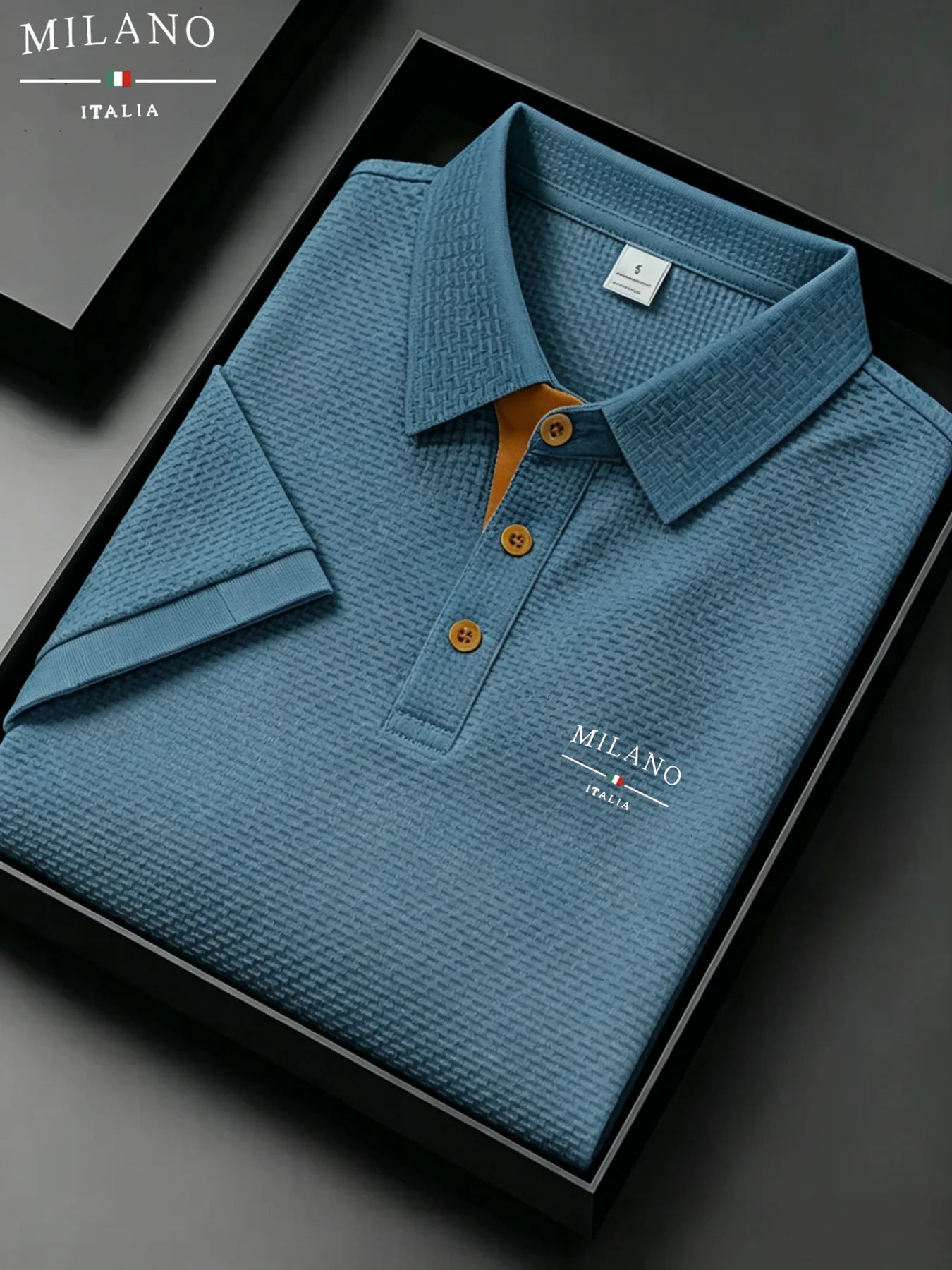mens milano italia letter jacquard polo shirt breathable quick dry fabric casual business outdoor daily short sleeve top
