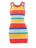 Women Panelled Striped Knitted Hollow Out Mini Dress Casual Tank Sleeveless Bodycon Hot Girl Streetwear Outfit