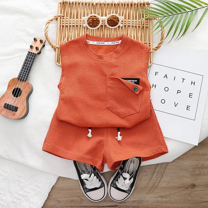 New Summer Baby Boys Solid Vest Shorts 2Pcs/Sets Clothes Children Infant Outfits Toddler Casual Sports Costume Kids Tracksuits