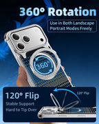 Eary Kevlar Case for iPhone 17 Pro Max Bumper with Stand 360°Rotation Magnetic Kickstand Shockproof Drop Protection Phone Cover