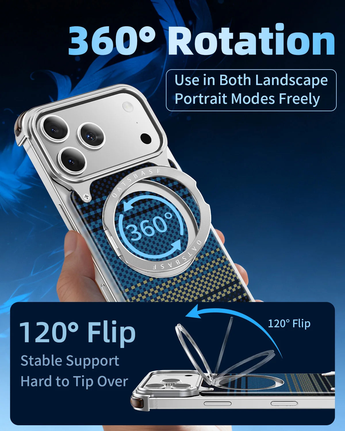 Eary Kevlar Case for iPhone 17 Pro Max Bumper with Stand 360°Rotation Magnetic Kickstand Shockproof Drop Protection Phone Cover