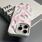 Pink Bow Print Mint Green Wavy Matte Phone Case For iPhone 16 Pro Case iPhone 17 14 11 13 12 15 Pro Max 16e Cover Funda