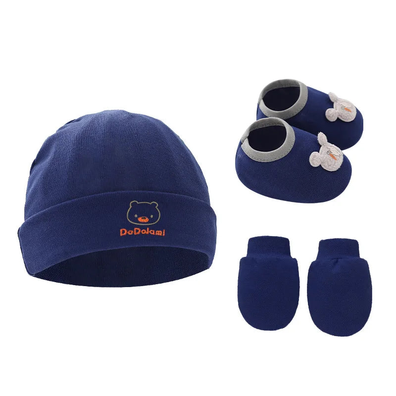 3pcs Cotton Baby Beanie for Newborn Baby Bonnet Gloves Socks Set Baby Hat for Girl Boy New Born Gift Cartoon Cap