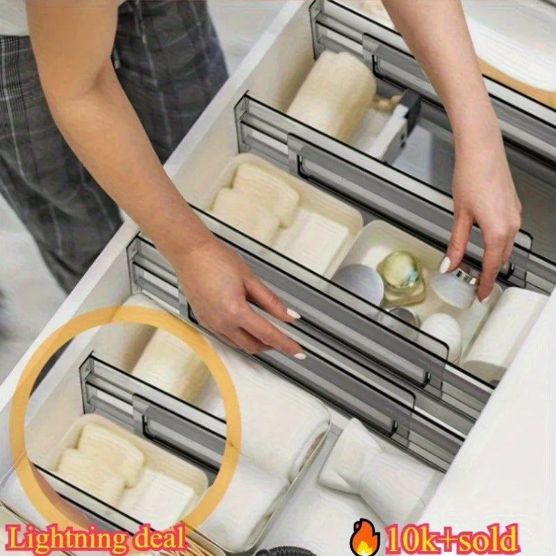 1pc drawer divider, adjustable length, transparent plastic for clothing, kitchen utensils, and office storage and organization