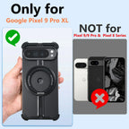 Eary Frameless Phone Case for Google Pixel 9 Pro with MagSafe Ring Kickstand 360°Rotatable Shockproof Protective 9 Pro XL Shells
