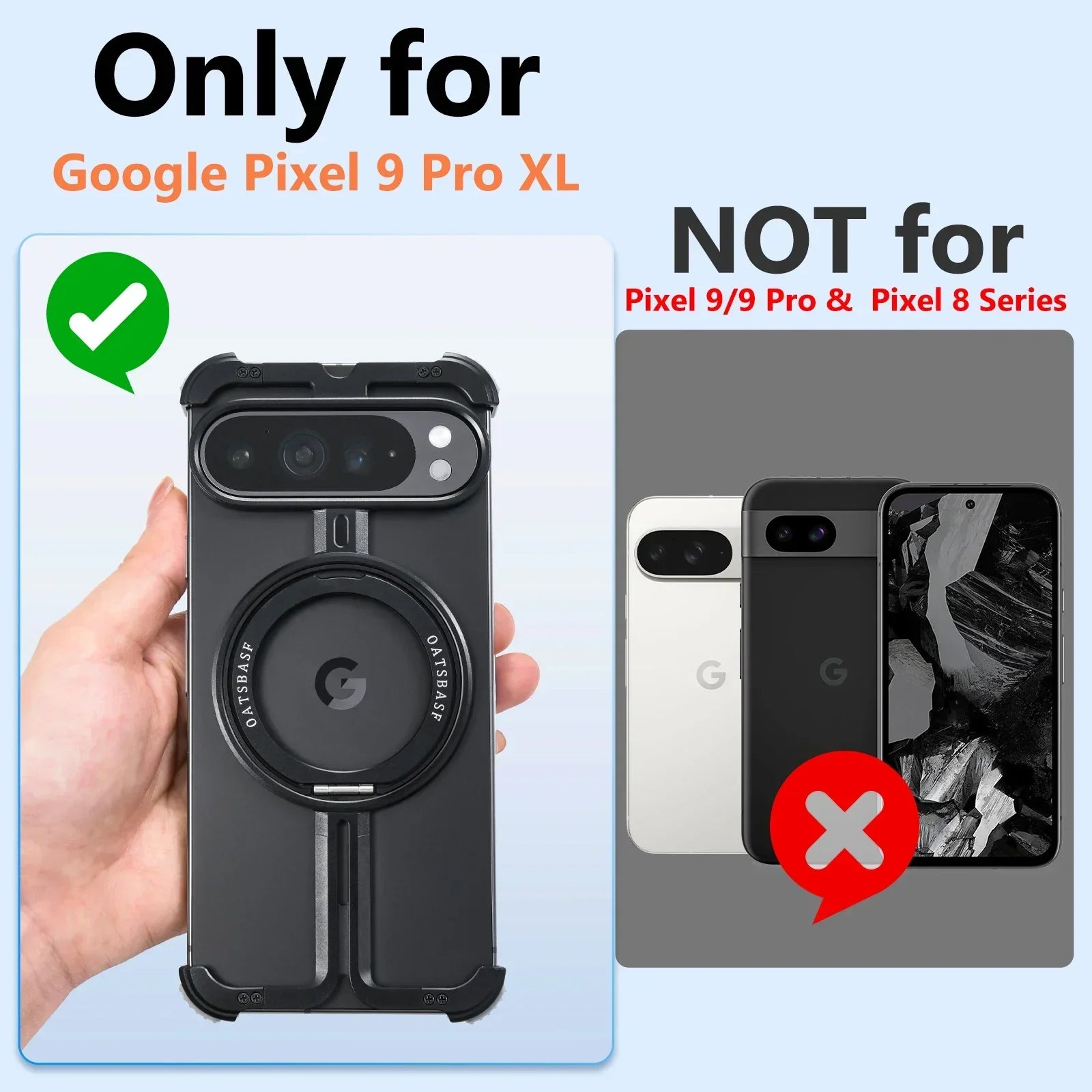 Eary Frameless Phone Case for Google Pixel 9 Pro with MagSafe Ring Kickstand 360°Rotatable Shockproof Protective 9 Pro XL Shells