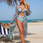 Womens High Waisted Bikini Sets Sporty Three Piece Swimsuits Color Block High Cut Bathing Suits New High Elastic Bikini Set