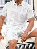 mens textured jacquard polo shirt and shorts set casual breathable short sleeve two piece tracksuit for men