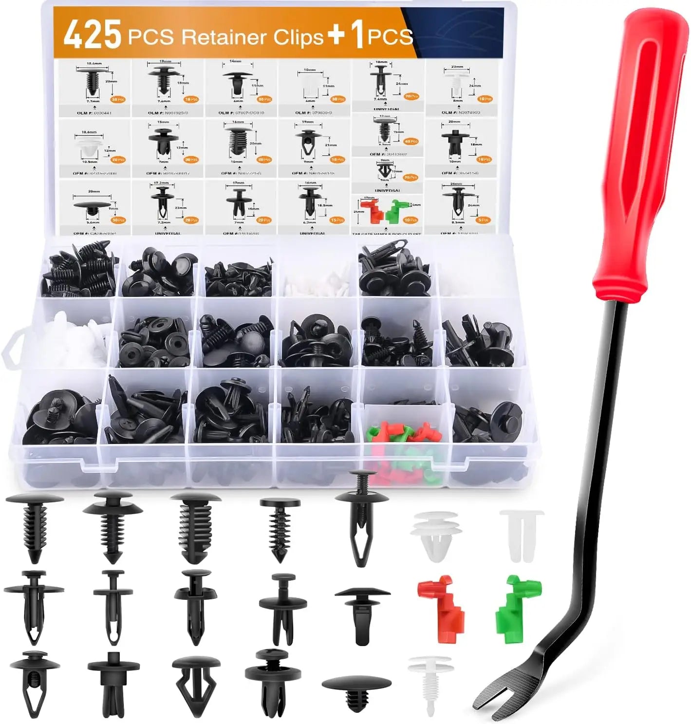 426-120Pcs Car Body Retainer Clips Set Tailgate Handle Rod Clip Fastener Remover Auto Push Pin Rivets -Door Trim Panel Clips