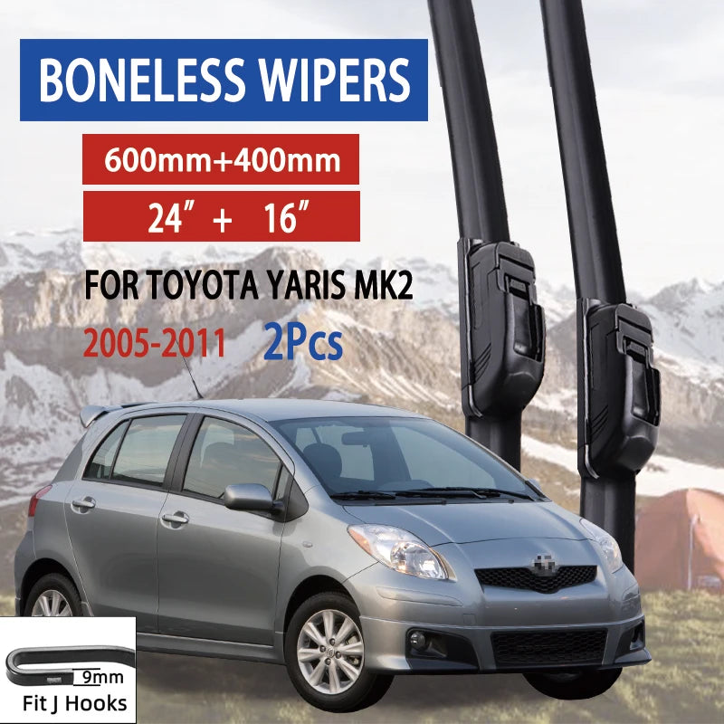 For Toyota Yaris MK2  2005-2011 Car Windshield Wiper U-type Soft Rubber Frameless Bracketless Car Wipers 24"+16"