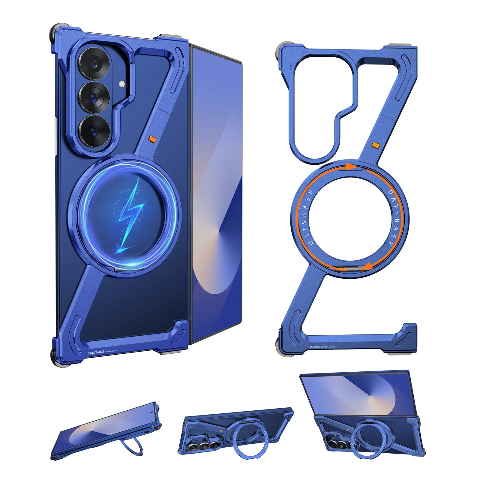 Eary Frameless Case for Galaxy Z Fold 7 With 360°Rotataion Magnetic Stand Metal Aluminium Shell Shockproof Protector Phone Cover