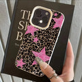 Retro Leopard Print Pink Star Phone Case For iPhone 17 Pro Max 16 Plus 15 Pro 14 13 12 11 XR XS 17Air Lychee Textur Soft Cover