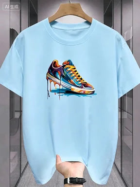 Summer Best Selling Men's 100% Cotton T Shirt Loose Fit Casual Round Neck Short Sleeved T Shirt with Printed Pattern
