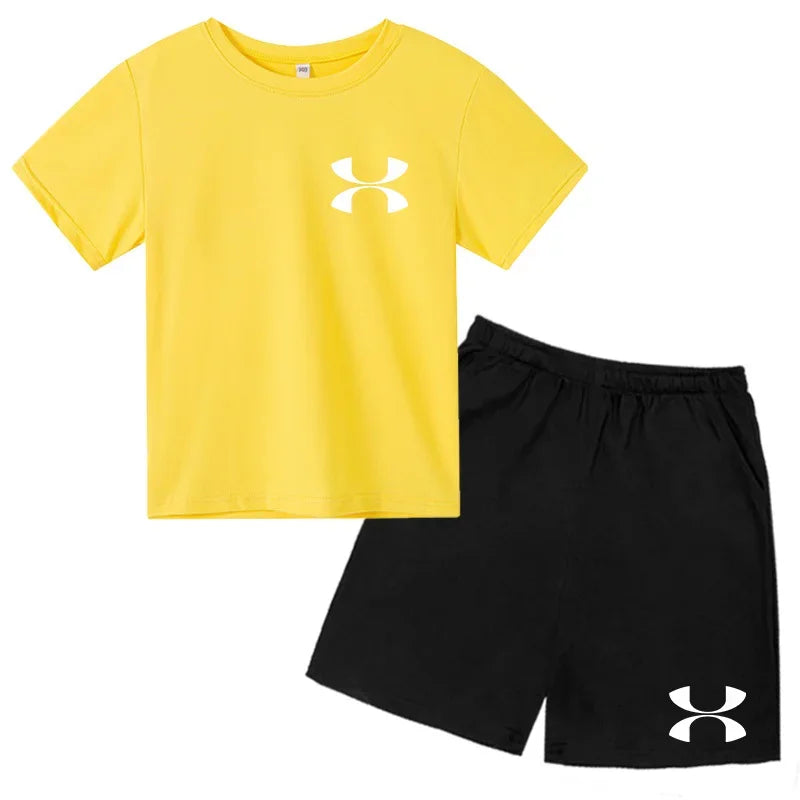 Casual t-shirt Set Kids  Fashion Two-Piece  Summer Sports Short-Sleeved Boy Girl 3-13Yrs  T-shirt +Shorts